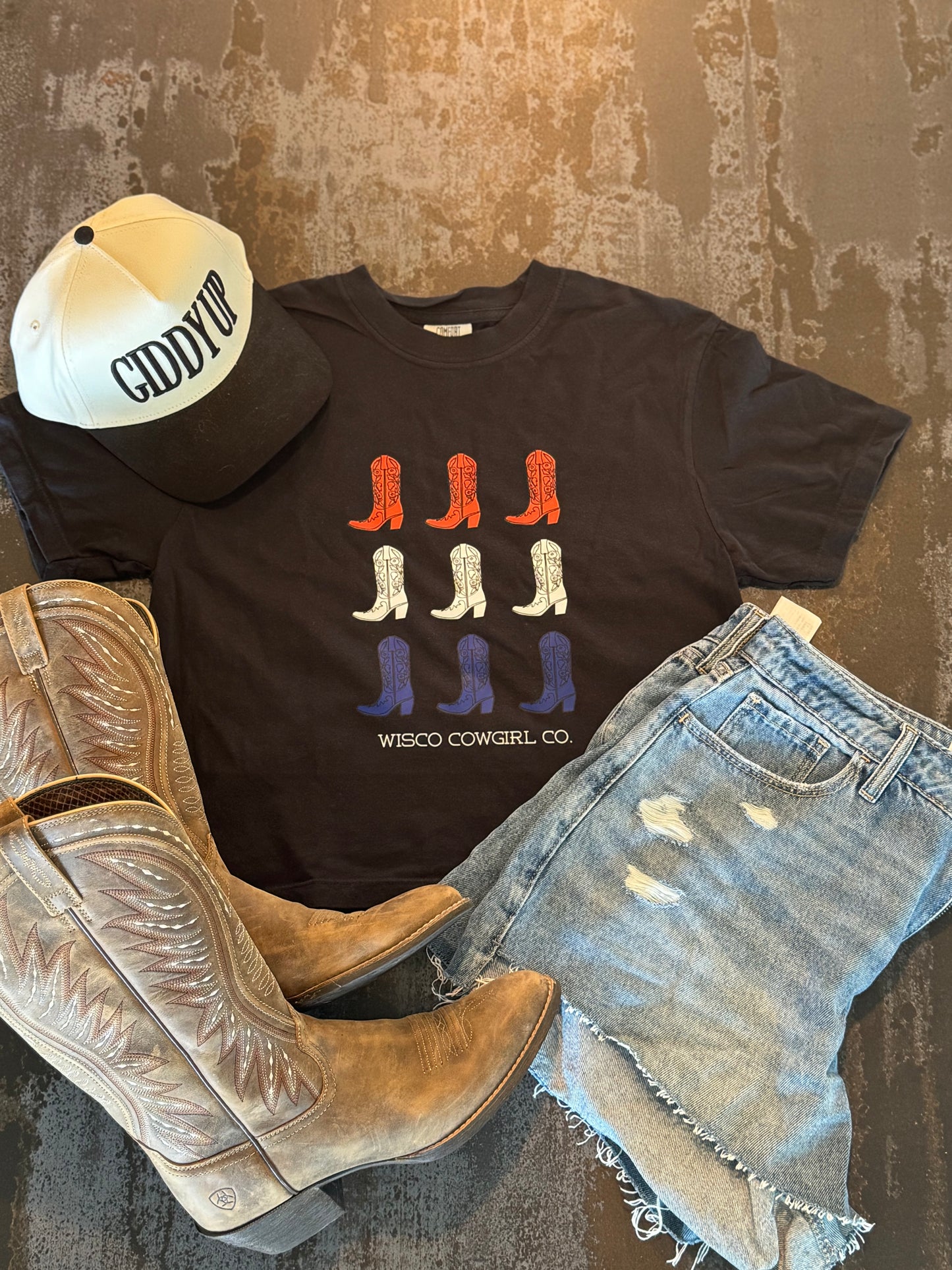 Red, White and Boots Boxy Crop Tee