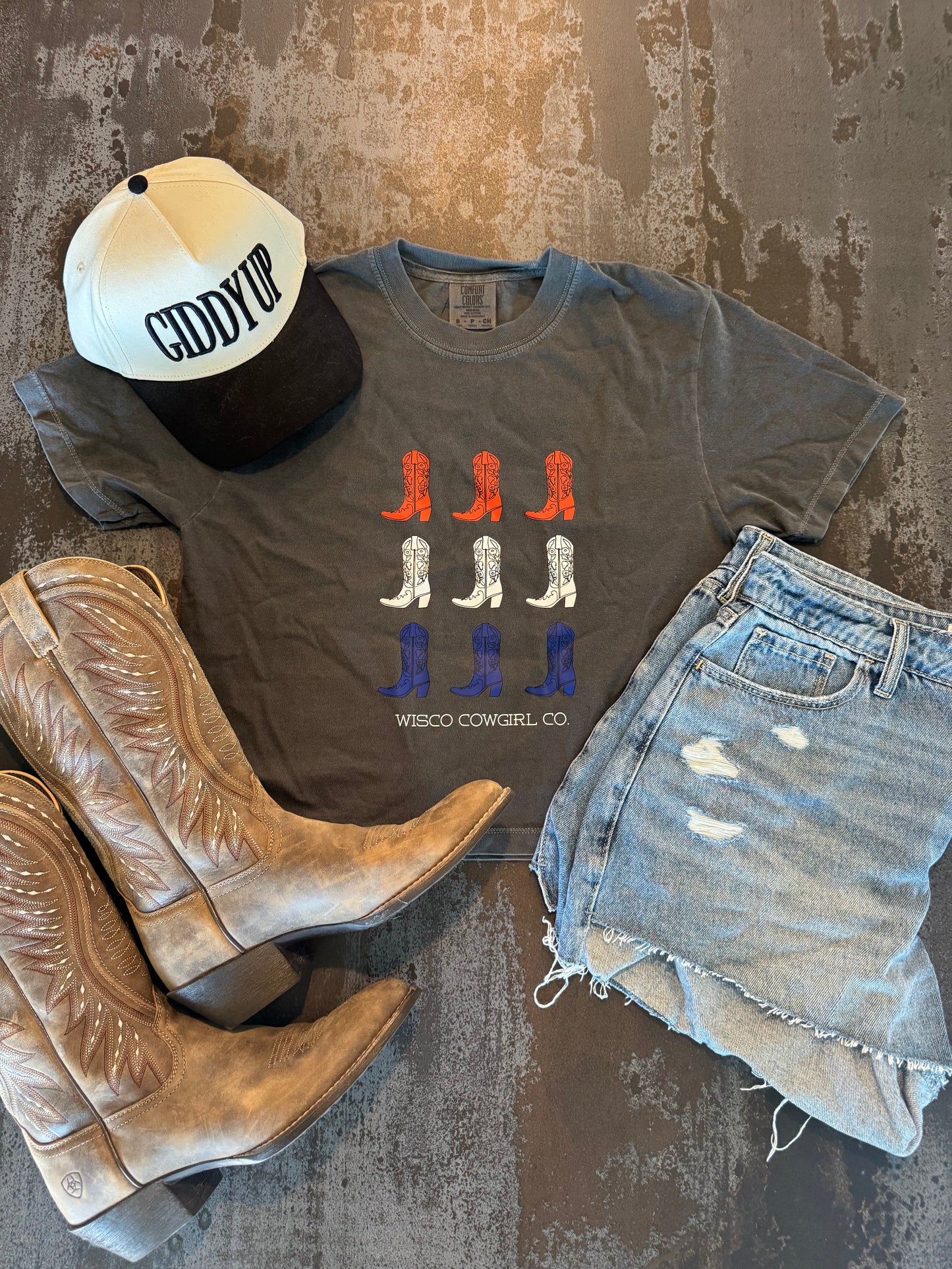 Red, White and Boots Boxy Crop Tee