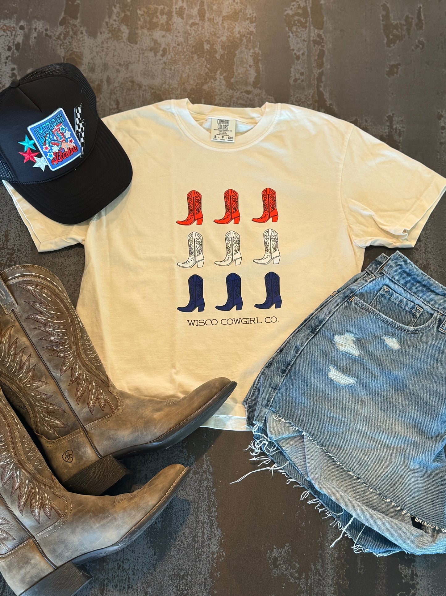 Red, White and Boots Boxy Crop Tee