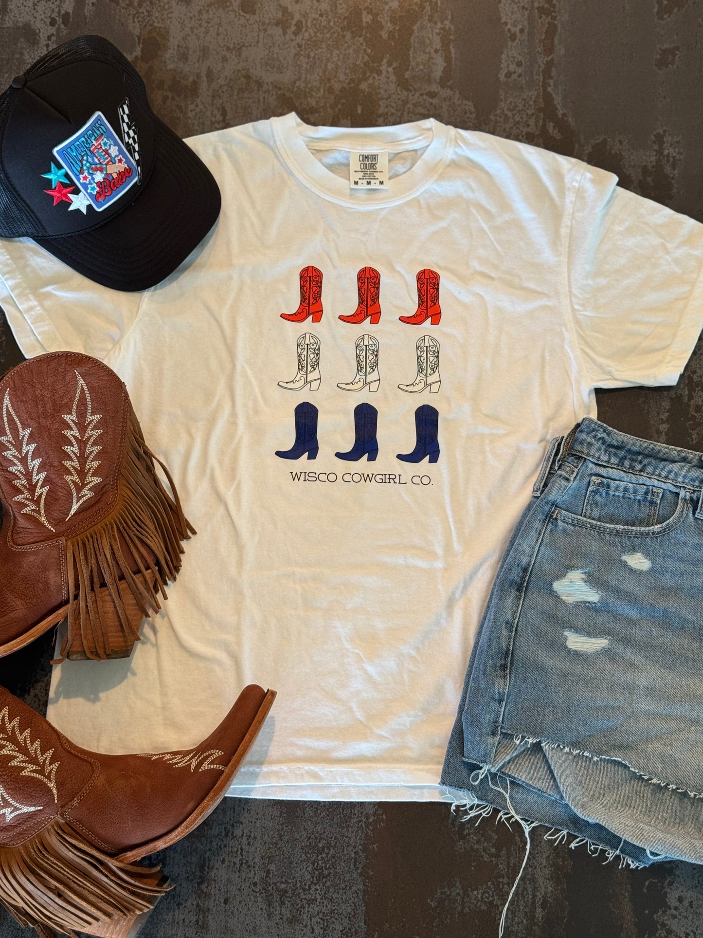 Red, White and Boots Full Length Tee