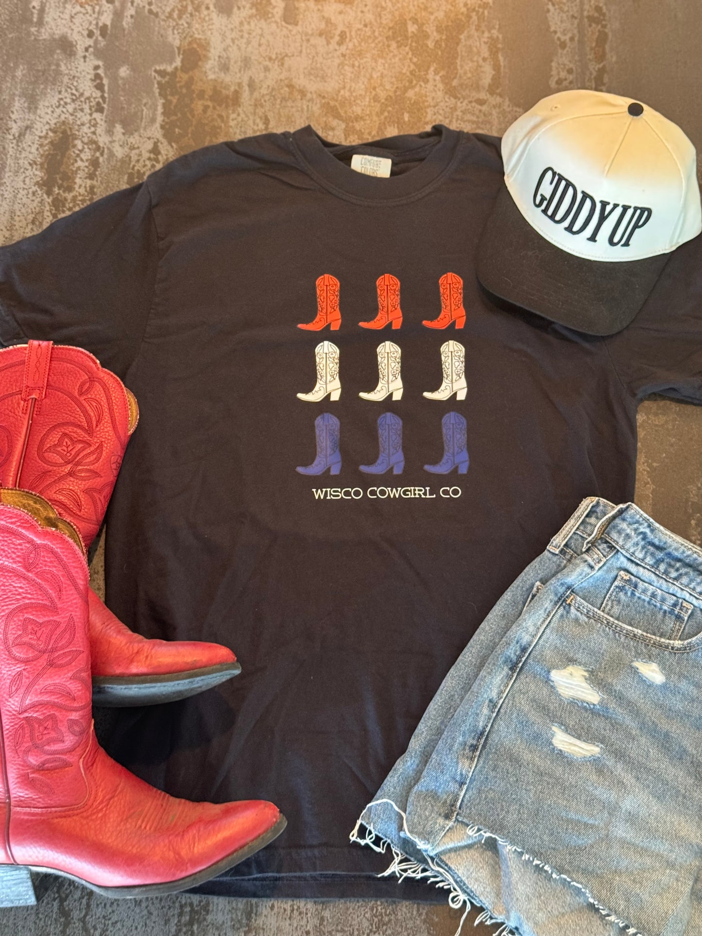 Red, White and Boots Full Length Tee